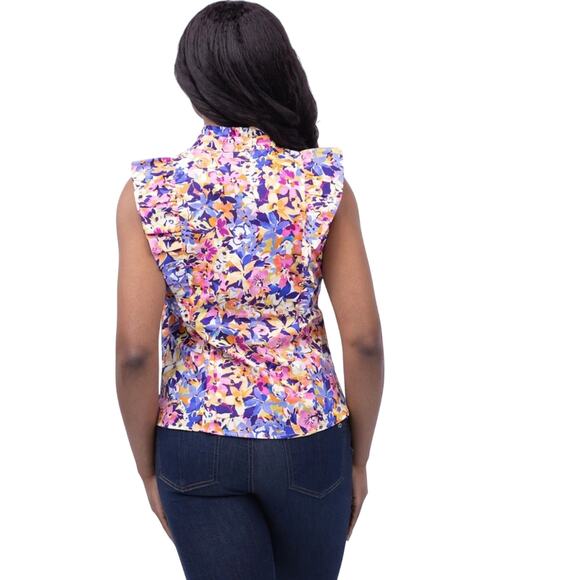 Tyler Boe Julia Woven Mandarin Collar Sleeveless Scallop Ruffle Blouse SIZE S - Picture 3 of 5